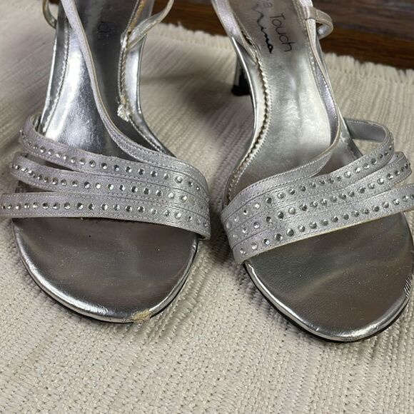 The Touch of Nina Strappy Heels, Size 7, Silver with Rhinestones - Picture 3 of 12